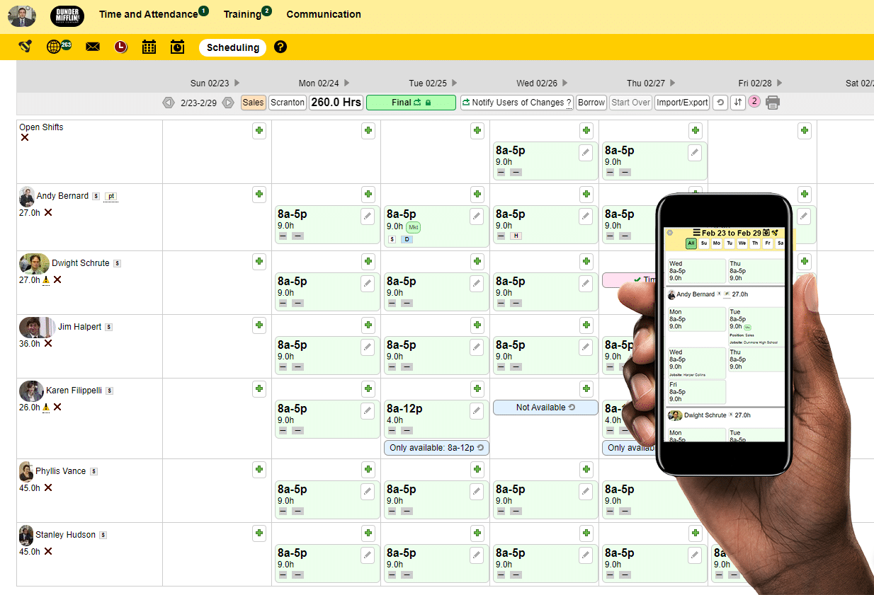 Weekly schedule with mobile preview