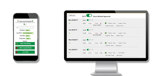 HoneybeeBase time tracking—payroll detail view with hours and approvals